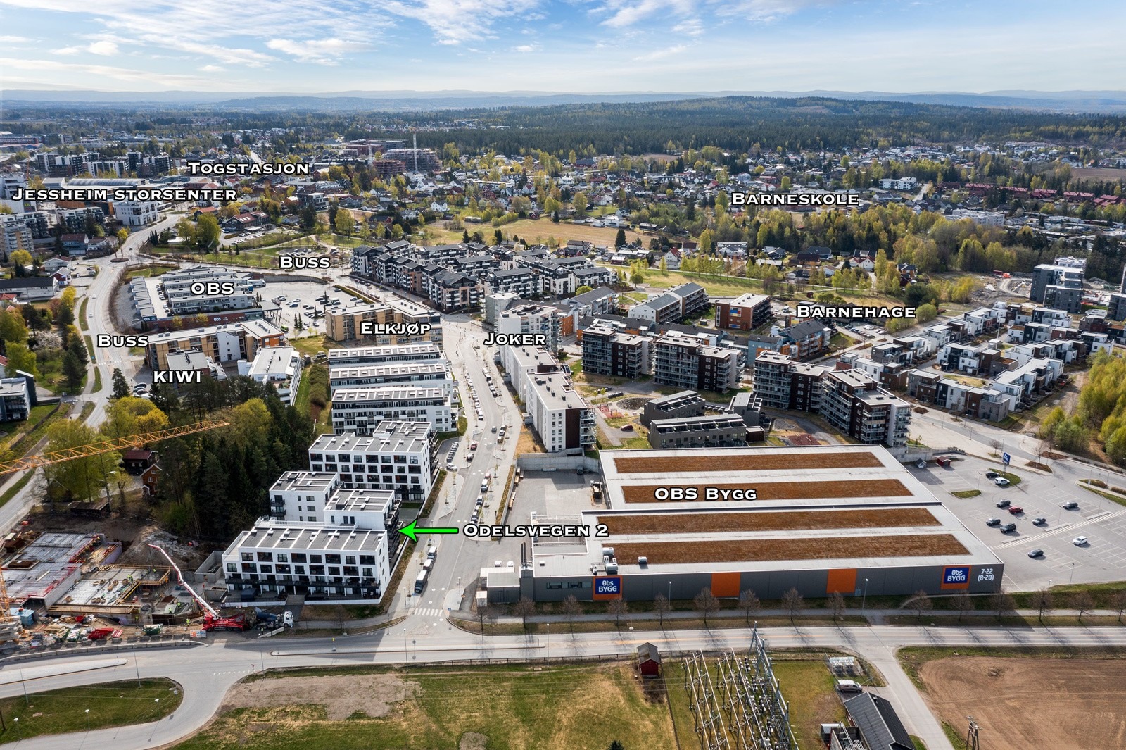 Dronebilde over nærområdet.